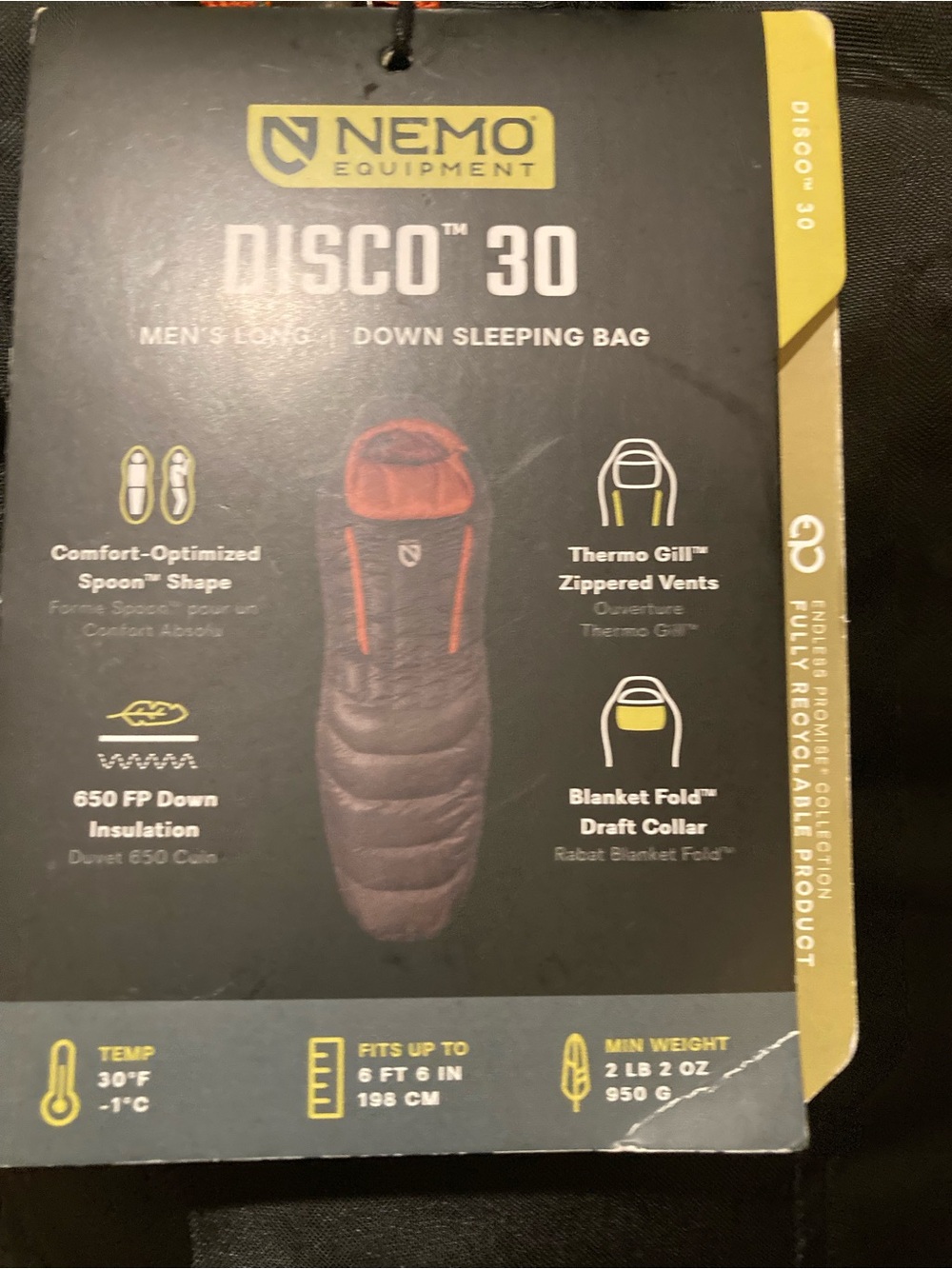 Nemo Equipment Disco 30 Sleeping Bag - Black with Orange Accents - Picture 2 of 5